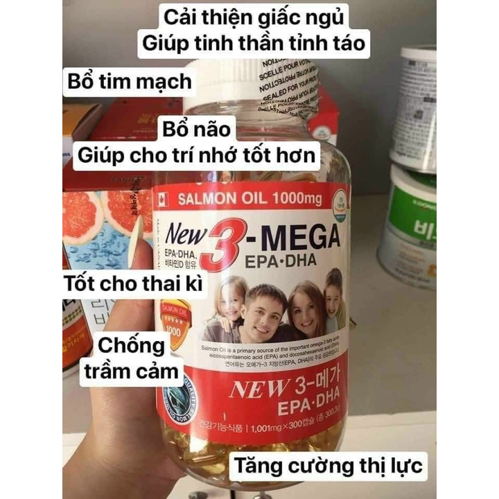 Tinh Dầu Cá Hồi Omega 3 Gia Đình Hàn Quốc Hộp 300 Viên