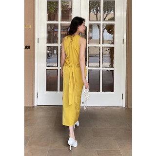 Đầm lụa vàng cộc tay - YV LE & CO
