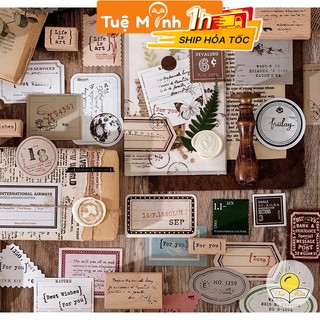 Bộ 40 tem VPPTUEMINH, nhãn tag retro dính sẵn dán sổ bullet journal STI36