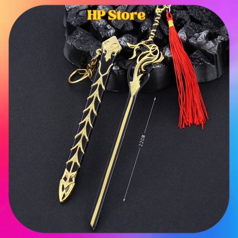 Mô hình kiếm hiệp đen vàng bằng kim loại dài 22cm siêu đẹp