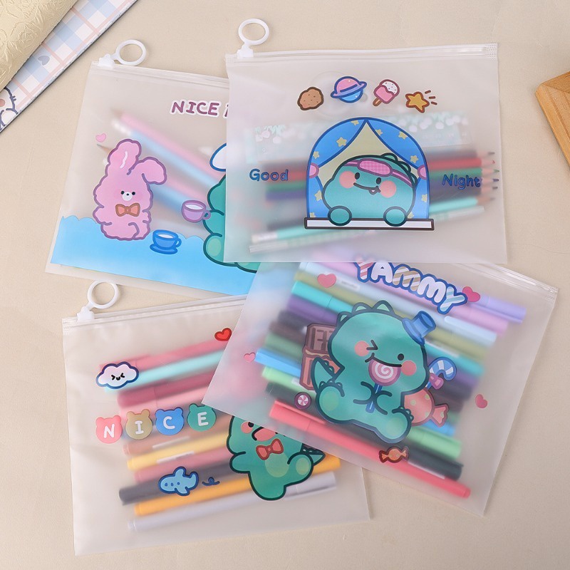 Túi Đựng Bút Chống Thấm Nước Có Khóa Kéo Họa Tiết Hoạt Hình Khủng Long / Phi Hành Gia / Gấu Dễ Thương