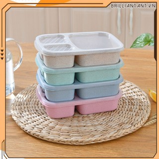 Rơm lúa mì hộp bento ngăn sắc nét hình chữ nhật lò vi sóng sinh viên văn phòng nhân viên hộp cơm hộp cơm trưa bri