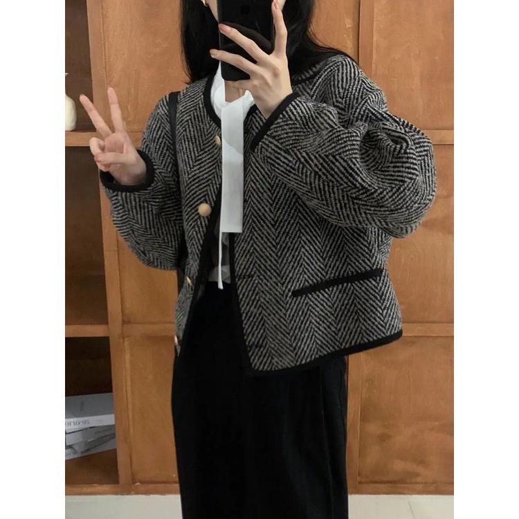 Áo Khoác Dáng Ngắn Phong Cách retro Pháp Thời Trang Xuân Thu 2023 Mới