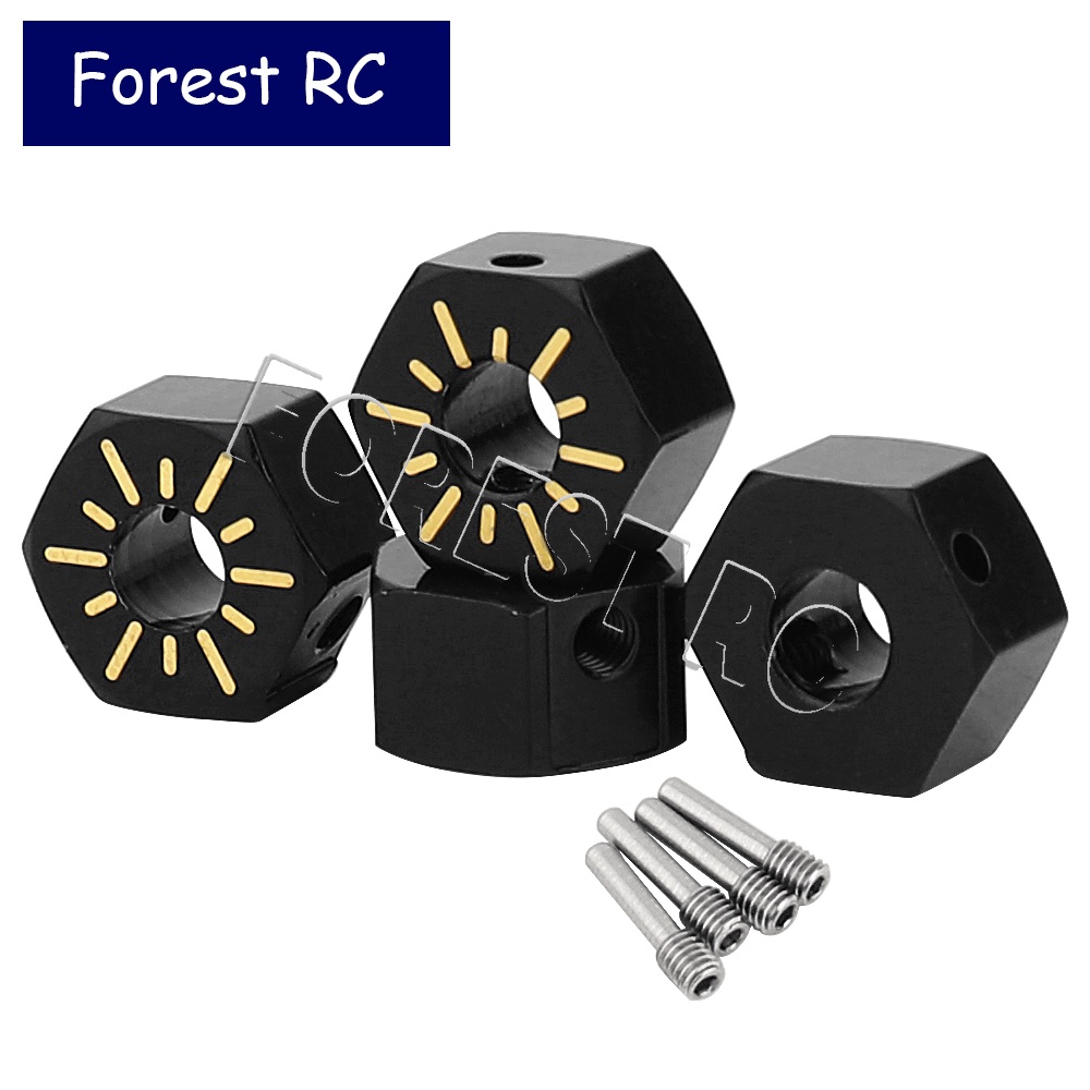 4 Lớp phủ màu đen Đồng thau 12MM Bánh xe Hex Hub Ổ đĩa Adapter cho 1 / 10 RC Bánh xích Axial SCX10 P