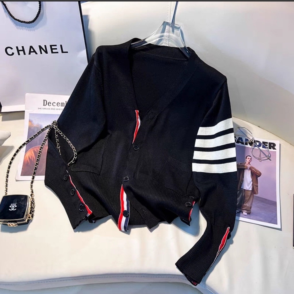 Áo Khoác Cardigan Len Thombrown 4 Vạch Tay, Đơn Sắc, Dày Dặn, Ấm Áp, DTA30