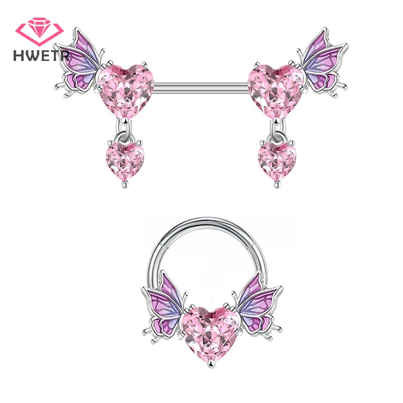 Khuyên rốn/ mũi/ tai HWETR bằng thép không gỉ hình cánh bướm/ trái tim mới