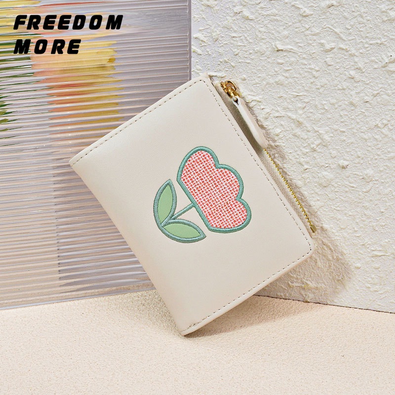 Dễ Thương Ví Gấp Bằng Da pu Có Khóa Kéo Với Ngăn Đựng Tiền Xu Họa Tiết Thêu Hoa