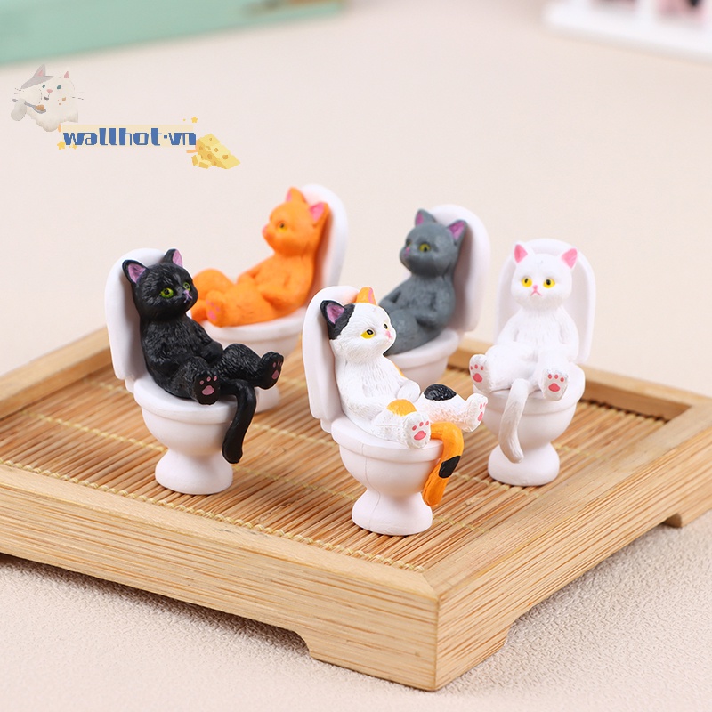 Wallhot > 1 Mô Hình Mèo Đi Vệ Sinh mini Dễ Thương Trang Trí Văn Phòng / Nhà Búp Bê well