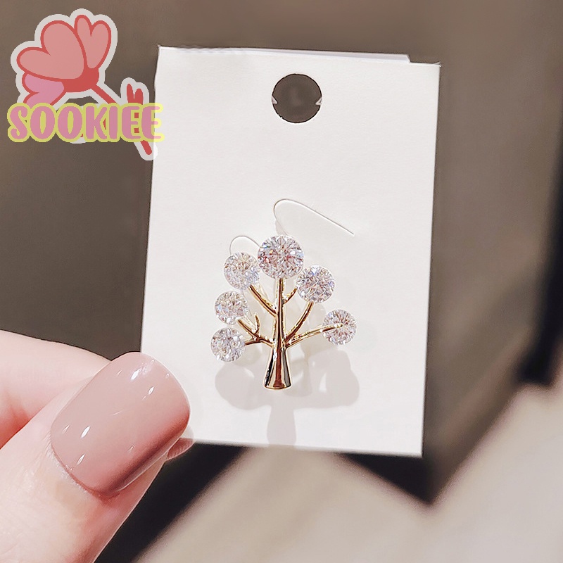 Ghim cài áo SayMakerLace hình trái tim/ cây/ hoa đính pha lê thời trang cho nữ