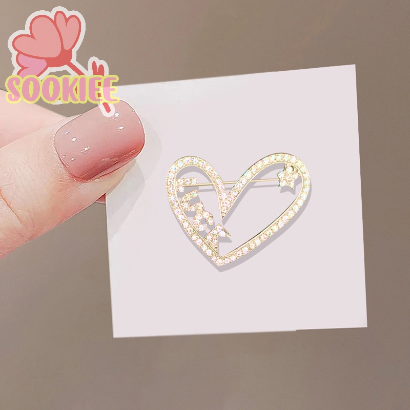 Ghim cài áo SayMakerLace hình trái tim/ cây/ hoa đính pha lê thời trang cho nữ