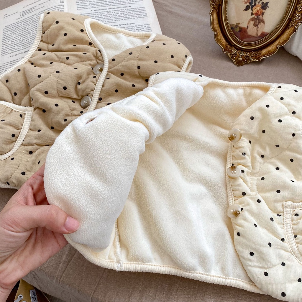 Áo Khoác cotton Không Tay Họa Tiết Chấm Bi Phong Cách Hàn Quốc Cho Bé Sơ Sinh v1oz