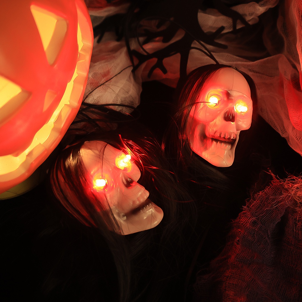 Bộ Tóc Giả Đầu Lâu / Đèn led Dài Hóa Trang halloween Với Đèn Chùm Đầu Lâu Ma / Đèn Mắt Đỏ Rực Rỡ Trang Trí Nhà Kinh Dị