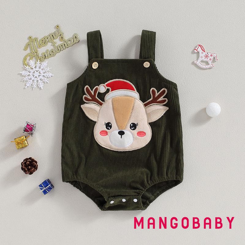 Bộ Áo Liền Quần Bằng Vải Nhung Kẻ Không Tay Thêu Hình Tuần Lộc Giáng Sinh Dành Cho Bé