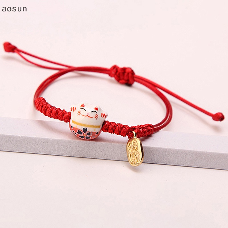 Aosun Vòng Đeo Tay Hình Chú Mèo May Mắn Bằng Gốm Dệt Tay Cho Cặp Đôi