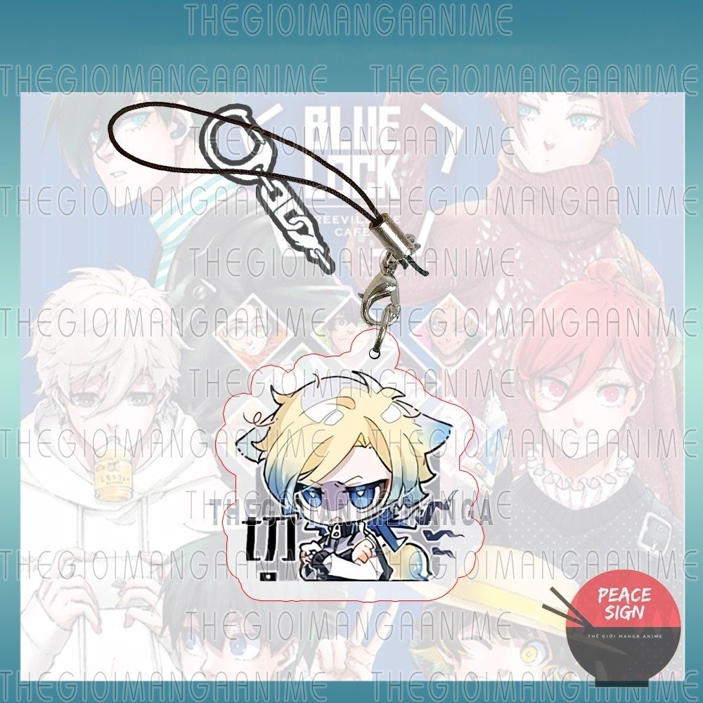 Móc dây treo điện thoại BLUE LOCK ver TAI CHỮ in hình anime chibi mica trong acrylic móc khóa