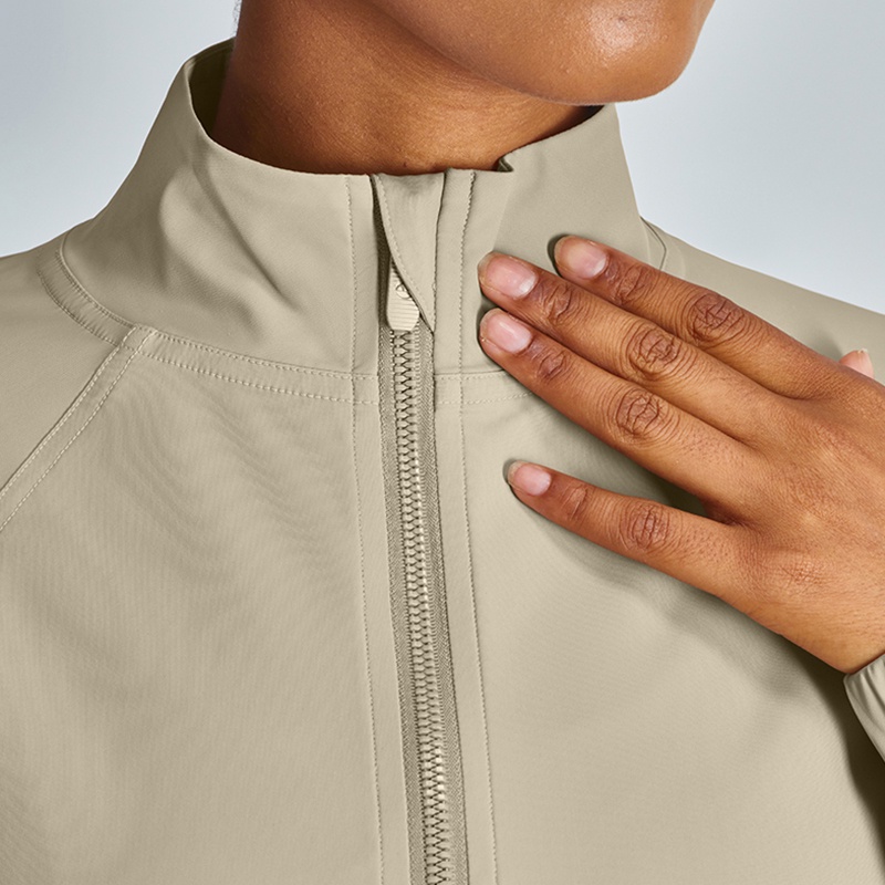 Áo Khoác Tay Dài Dáng Rộng Có Khóa Kéo Trước 2 Túi Thời Trang Chạy Bộ Cho Nữ