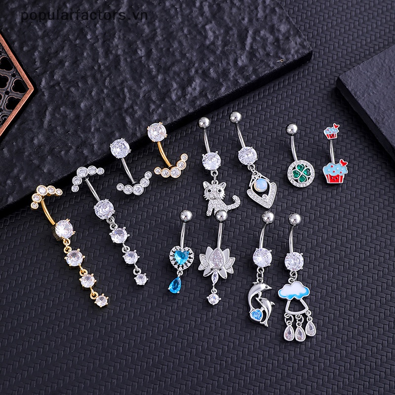 Khuyên Rốn Đính Đá zircon Hình Cá Heo / Mèo Bằng Thép Không Gỉ