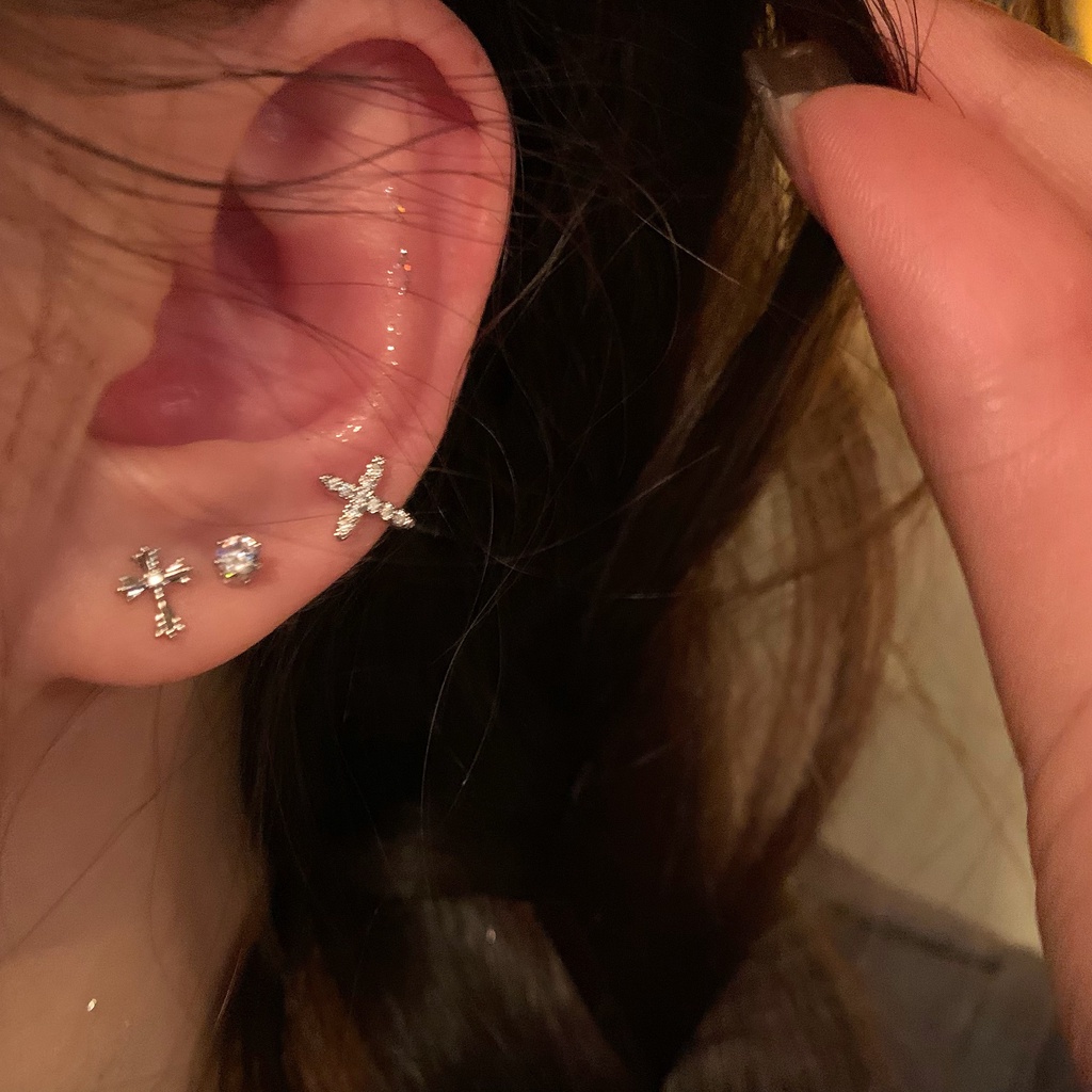 Set 6 Khuyên Tai Chữ Thập Đính Đá zircon Siêu Lấp Lánh Phong Cách Mới Dễ Phối Đồ