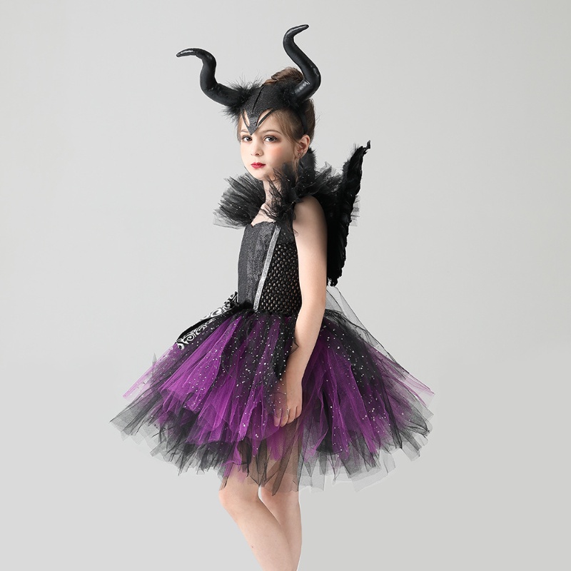 Đầm Hóa Trang halloween Nhân Vật Phù Thủy Ác Quỷ Có Cánh Cho Bé Gái