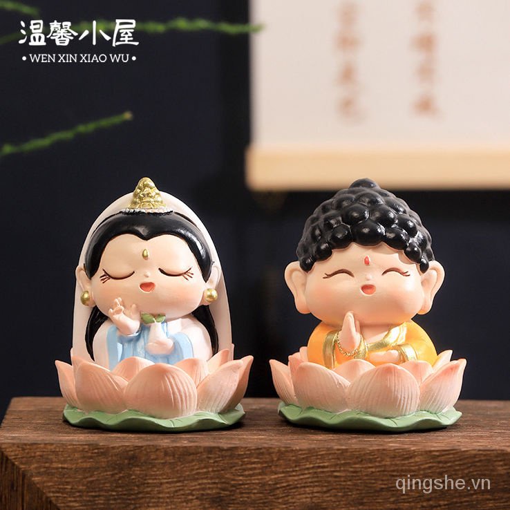 Tượng Phật Ngồi Đài Sen May Mắn Để Bàn Trang Trí Văn Phòng Dễ Thương