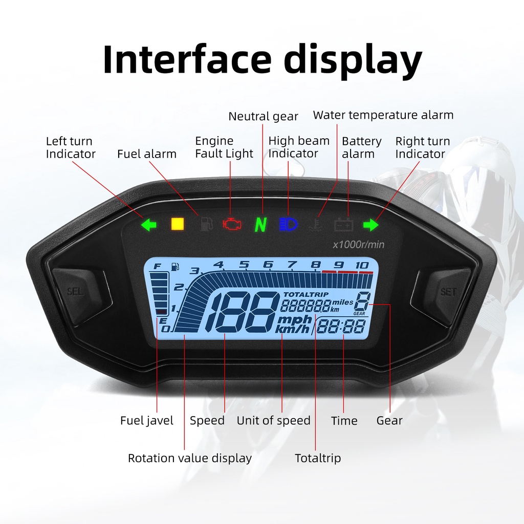 Đồng Hồ Đo Tốc Độ Màn Hình lcd 7 Màu Thông Dụng Cho Xe Máy 1 2 4 Xi Lanh