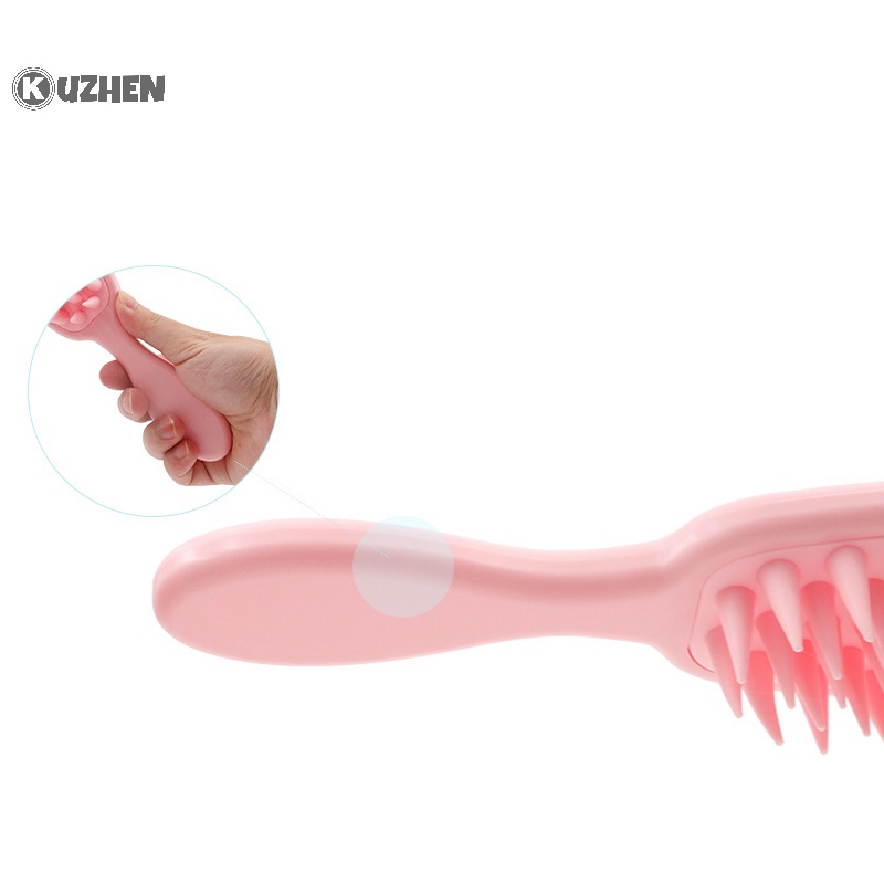 Kuzhen Bàn Chải Gội Đầu Mát Xa Da Đầu Bằng silicone Tay Cầm Dài Tiện Lợi