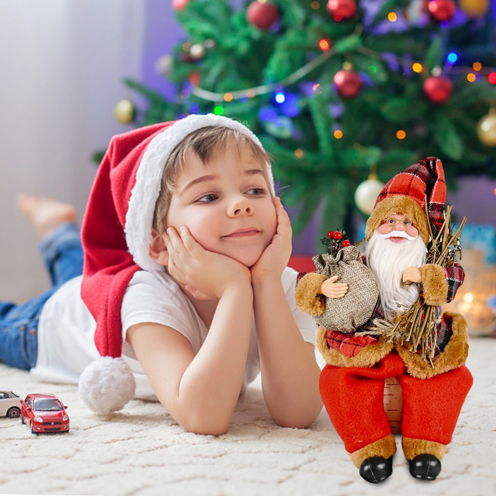 Búp Bê Ông Già Noel Trang Trí Cây Thông Giáng Sinh Kèm Túi Quà Tặng Để Bàn Trang Trí