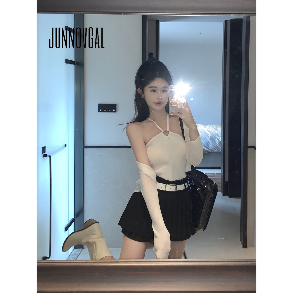 Junnovgal Áo Hai Dây Ôm Dáng Màu Trơn Thời Trang Mùa Thu 2023 Cho Nữ