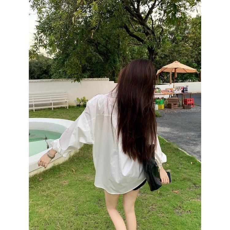 Áo Sơ Mi Tay Dài Chống Nắng Dáng Rộng Màu Trơn Thời Trang Mùa Thu Phong Cách Hàn Quốc Cho Nữ