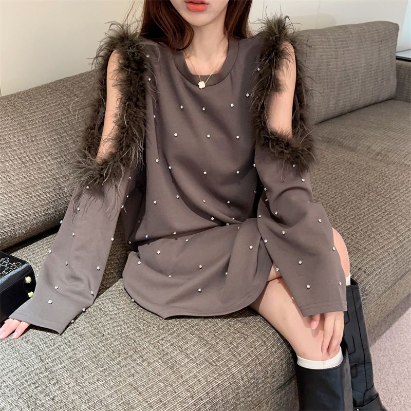 Đầm Dài Vừa Phối Lông Phong Cách Pháp Thời Trang Sang Trọng Cho Nữ