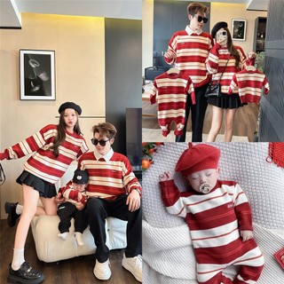  Cha Mẹ-Con Mặc Thu Đông Sọc Áo Len Đỏ Năm Mới Họ Ba Gia Đình Mặc Mẹ-Con Dệt Kim Rồng Năm Mới Mặc Ảnh Gia Đình Mặc Chân Dung Mẹ-Con Mặc Dài Tay 