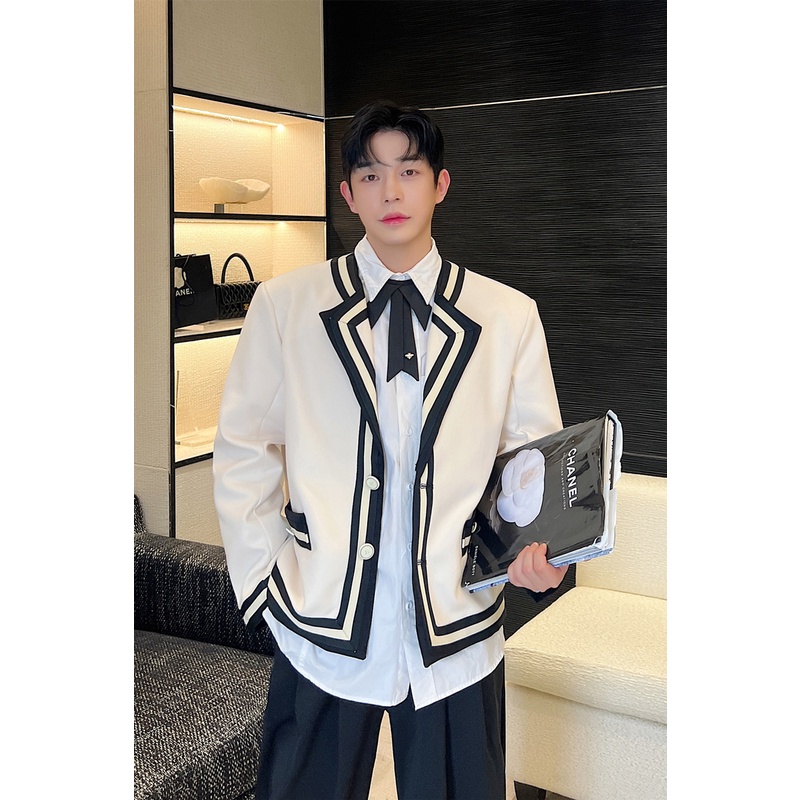 Áo Khoác blazer Màu Sắc Tương Phản Phong Cách Hàn Quốc Thời Trang Cho Nam