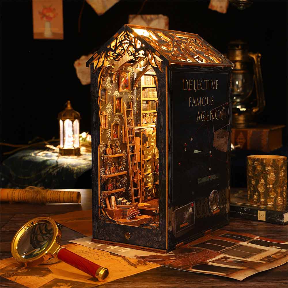 DIY Book Nook Kit 3D puzzle bookshelf Detective Society hand assembled model