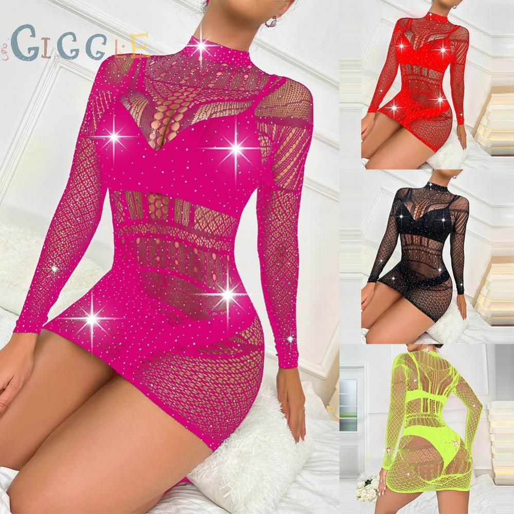 Womens Lingerie Clubwear Free Size Long Sleeve Nightwear Nylon+Spandex
