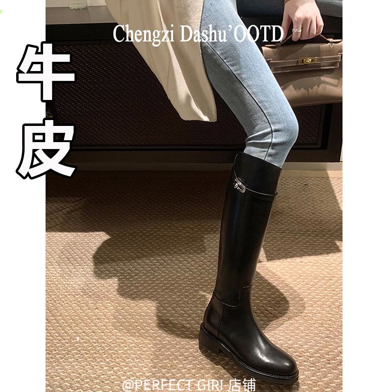 New york times ~ Bốt Da Thật Cao Gót Cổ Cao Đến Đầu Gối Phối Khóa Thời Trang Cho Nữ