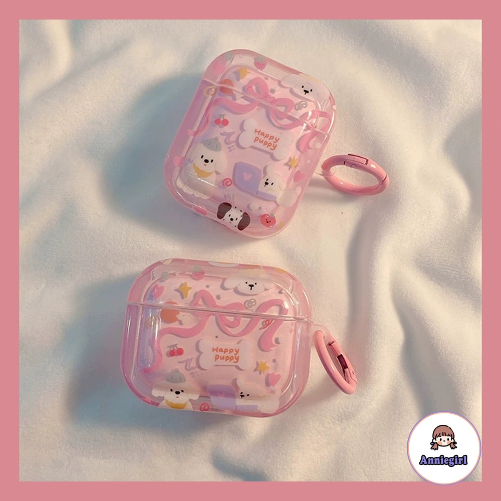 Vỏ Bảo Vệ Hộp Sạc Tai Nghe bluetooth airpods 1 2 3 pro 2 Hình Chú Cún Đeo Nơ Hồng Dễ Thương