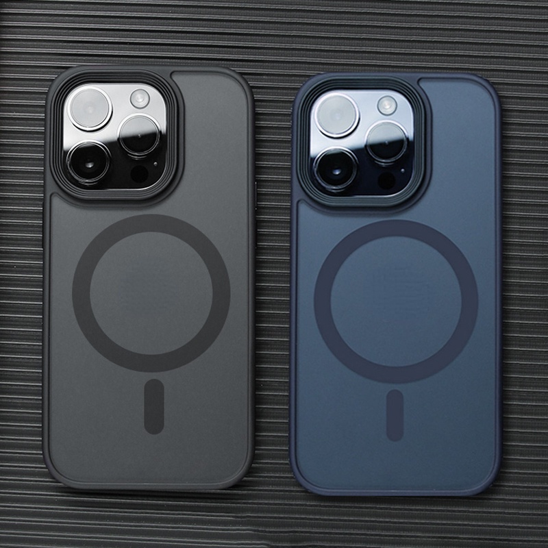 Ốp Điện Thoại Màu Mờ Từ Tính Có Ngăn Đựng Sạc Không Dây Cho iphone 15 14 13 12 11 pro max plus
