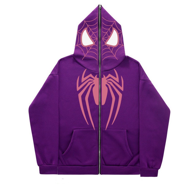Áo Khoác hoodie Có Khóa Kéo In Hình Nhện Phong Cách Hiphop Thời Trang Đường Phố Mới 2023
