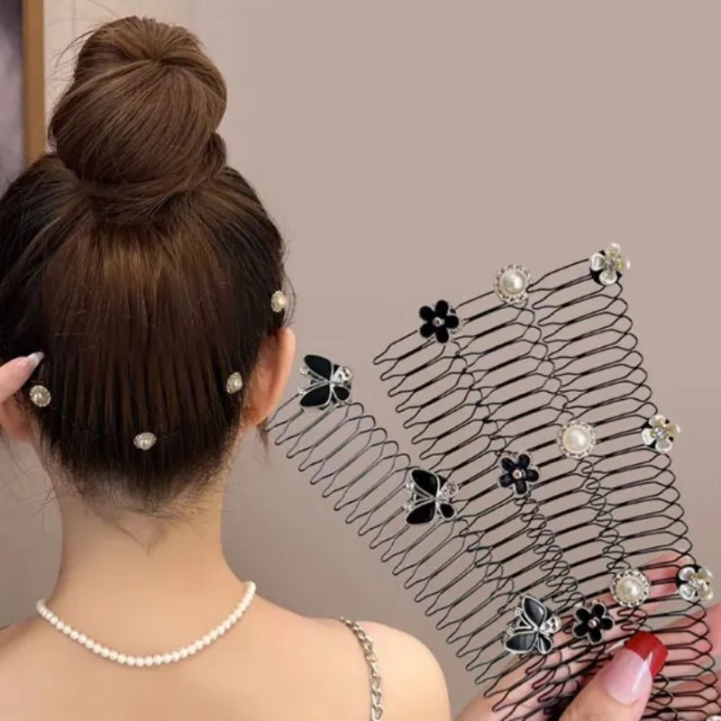 Lược Cài Tóc Dài Vô Hình Đính Đá Ngọc Trai Hình Bướm Xinh Xắn Cho Nữ