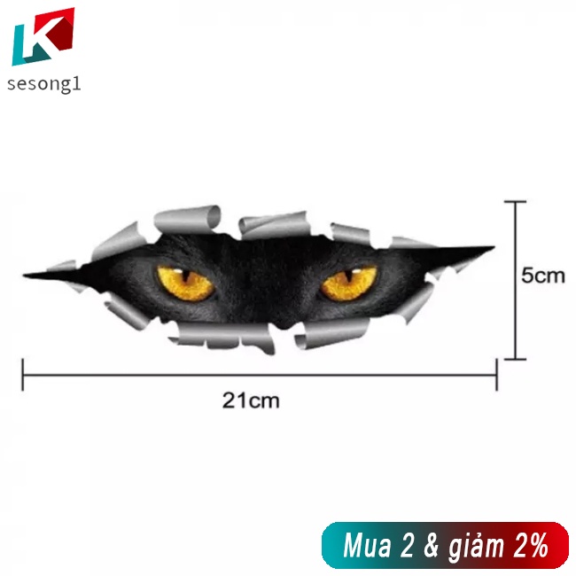 Sticker Dán Xe Hơi Hình Đôi Mắt Mèo 3d Chống Thấm Nước
