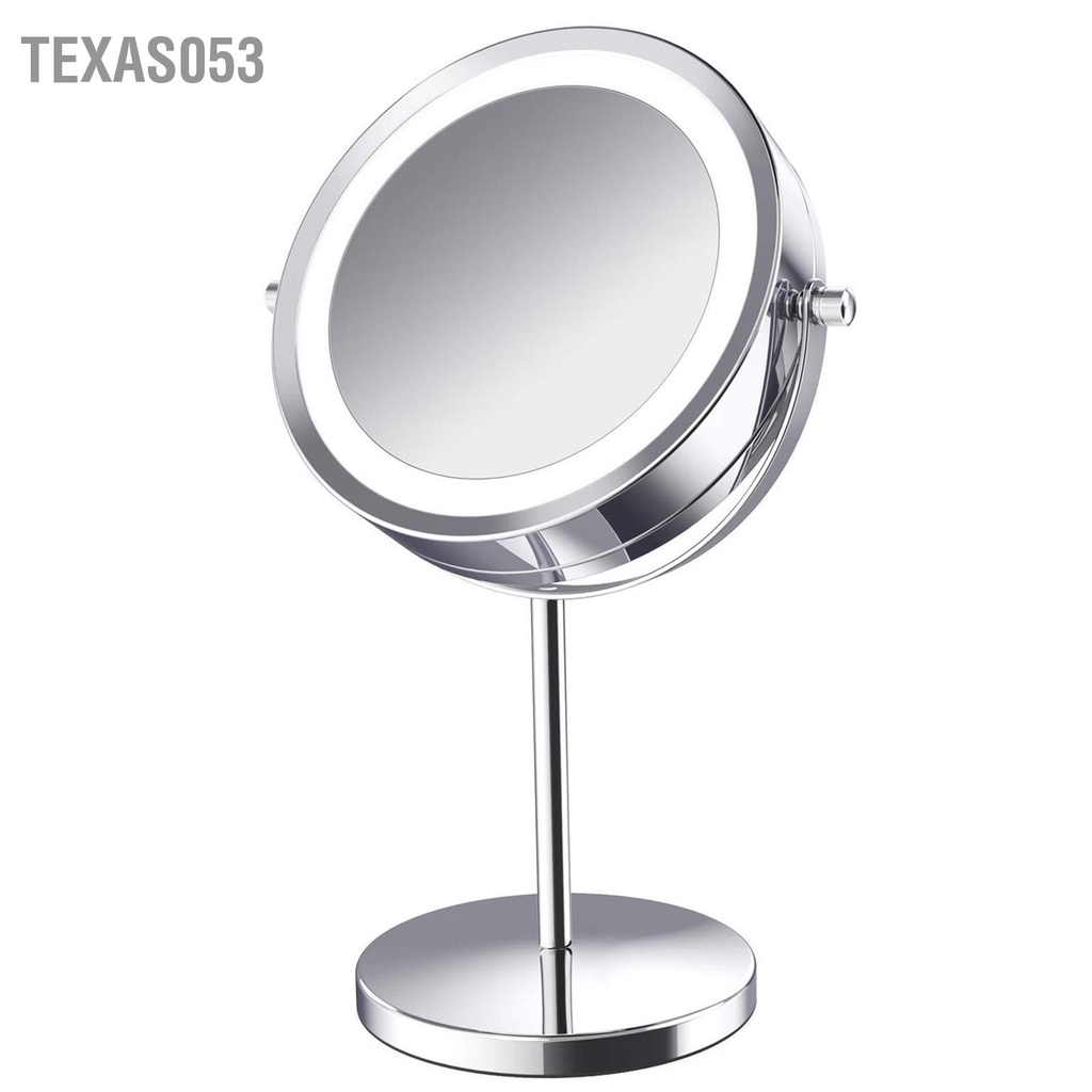 Gương Trang Điểm 2 Mặt Để Bàn Xoay 360 Độ Phóng đại 5X có đèn LED