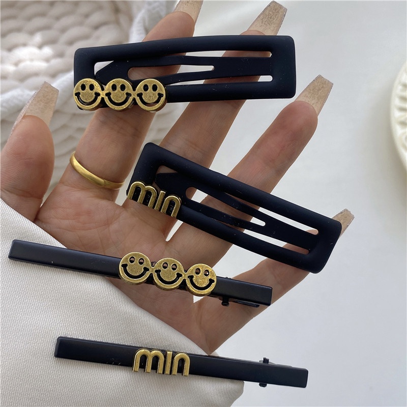 Kẹp Tóc bb Màu Đen Đơn Giản Hình Mặt Cười Và Chữ Cái 2023