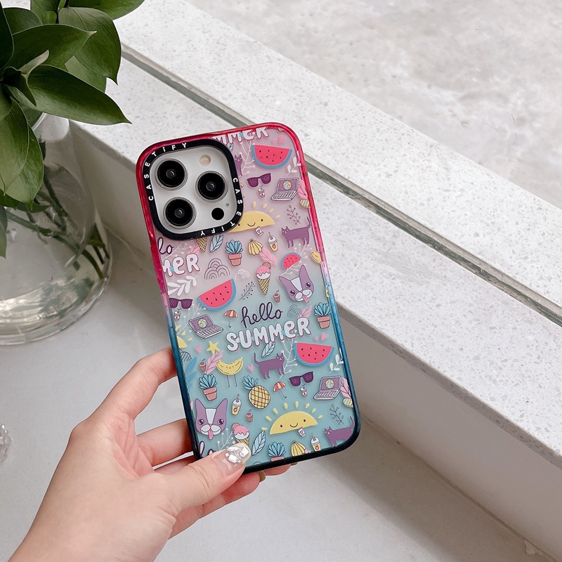 Ốp Điện Thoại Nhựa acrylic Cứng Màu Kẹo gradient Hình Trái Cây Cho iphone 15 14 11 12 13 pro max