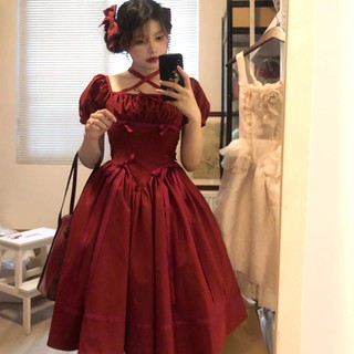 (Hàng Có Sẵn) Đầm Công Chúa lolita Màu Đỏ Phong Cách Pháp Cổ Điển Thời Trang Mùa Hè 2023
