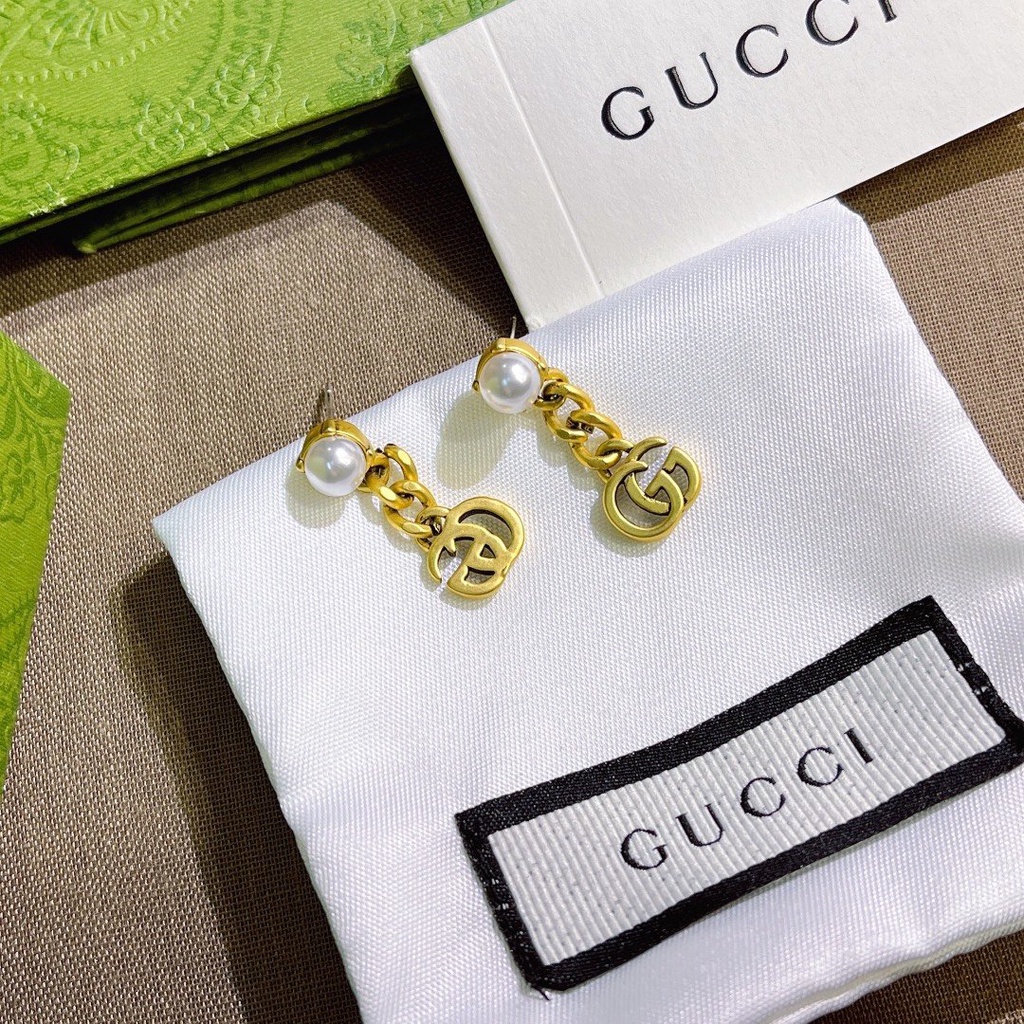 Bông Tai Gucci Bằng Thép Titan Chống Thấm Nước Không Gỉ Hình Chữ gg Đôi Thời Trang Cho Nữ