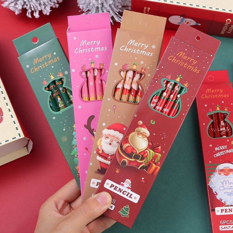 Bộ 6 Bút Chì / Bút Chì Vẽ Hình Cây Thông Giáng Sinh / Tuần Lộc Hoạt Hình Bằng Cao Su / Người Tuyết / Tuần Lộc / Văn Phòng / Trường Học