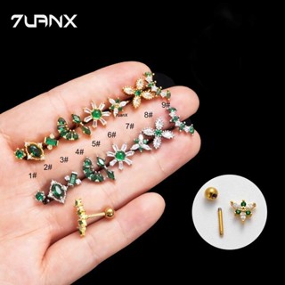  1 Đôi Bông Tai Hình Hoa Cúc Đính Đá zircon Màu Xanh Lá Bằng Thép Không Gỉ 