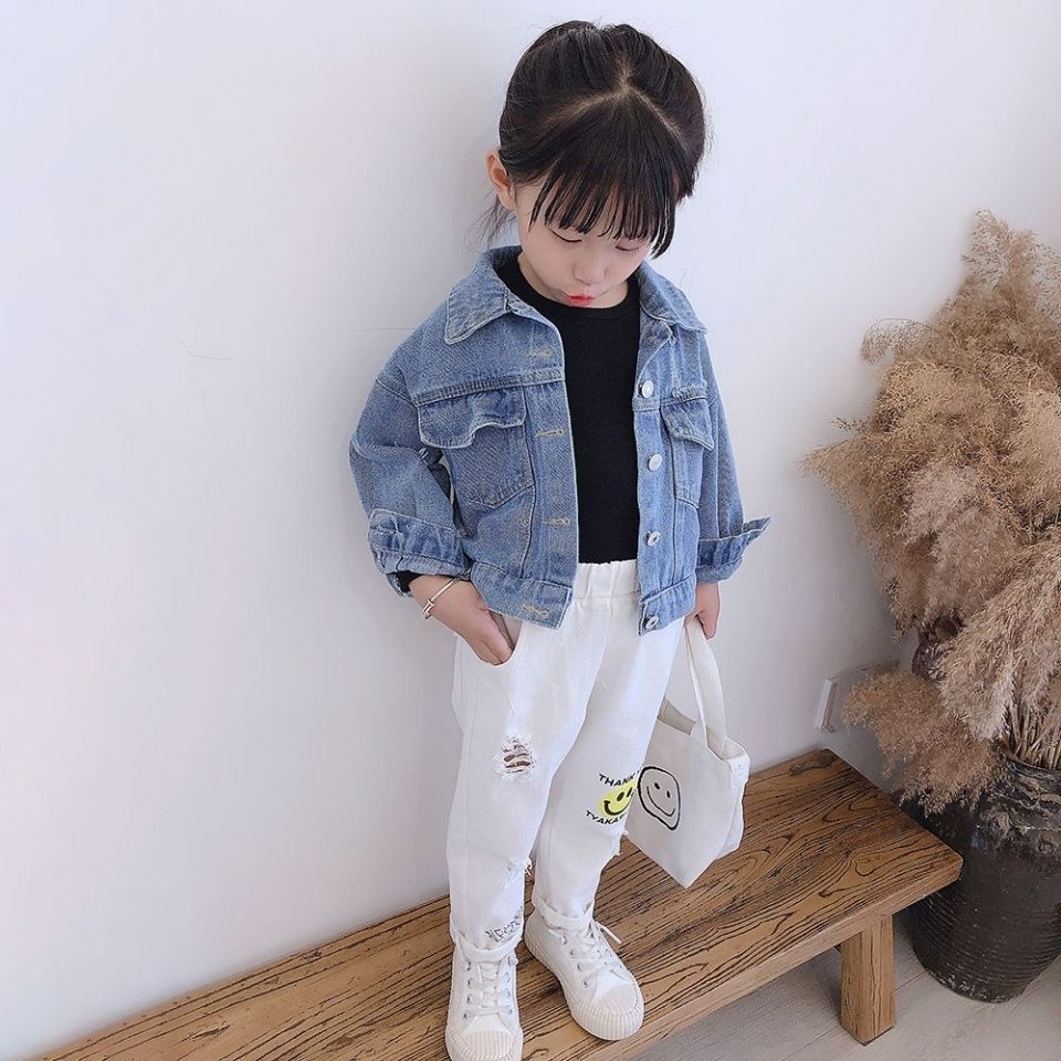 Áo Khoác denim In Hoa Dễ Thương Thoải Mái Thời Trang Xuân Thu 2023 Cho Bé Gái