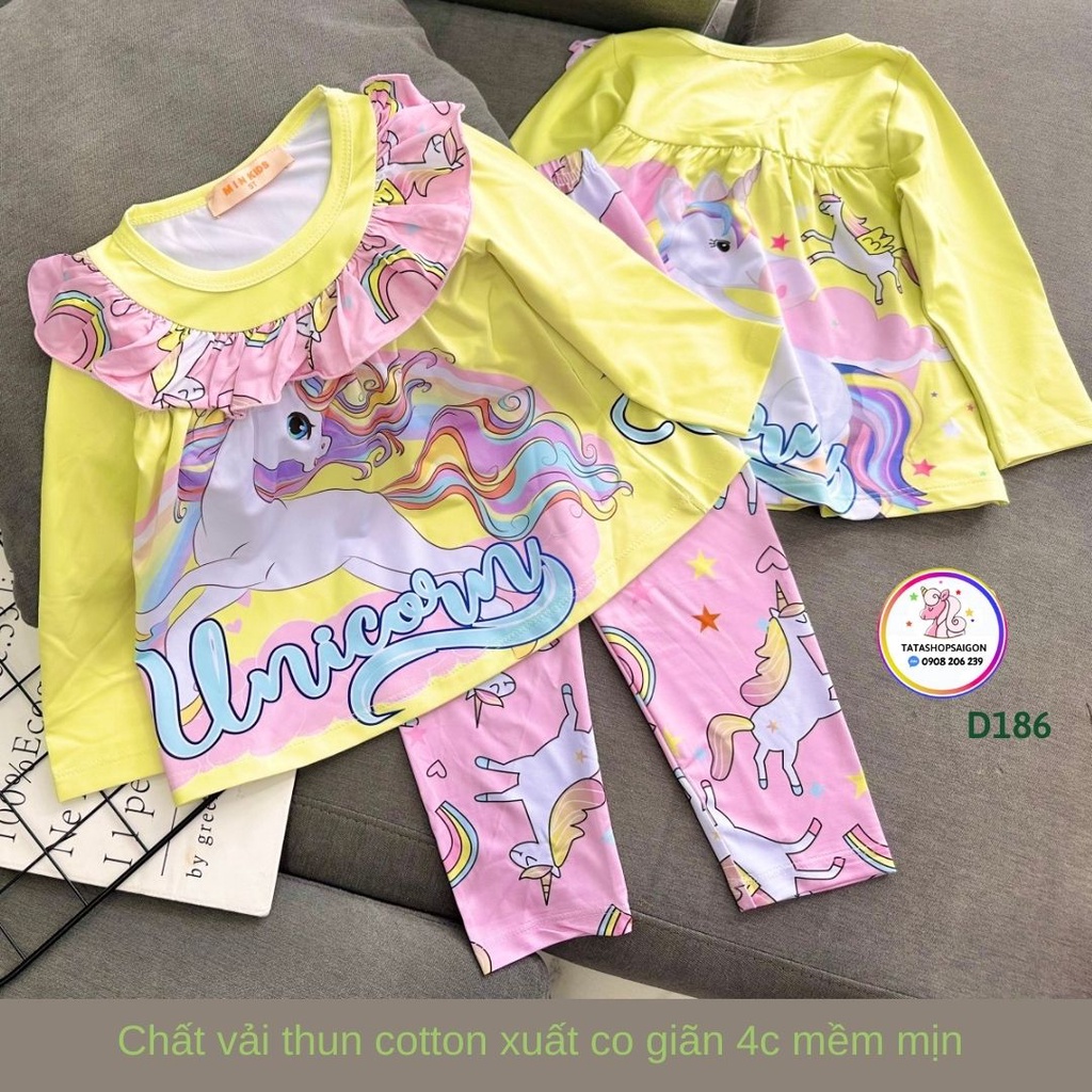 23 đến 42kg - Đồ bộ tay dài thun lạnh in 3D hoạt hình pony công chúa cho bé gái size đại D186