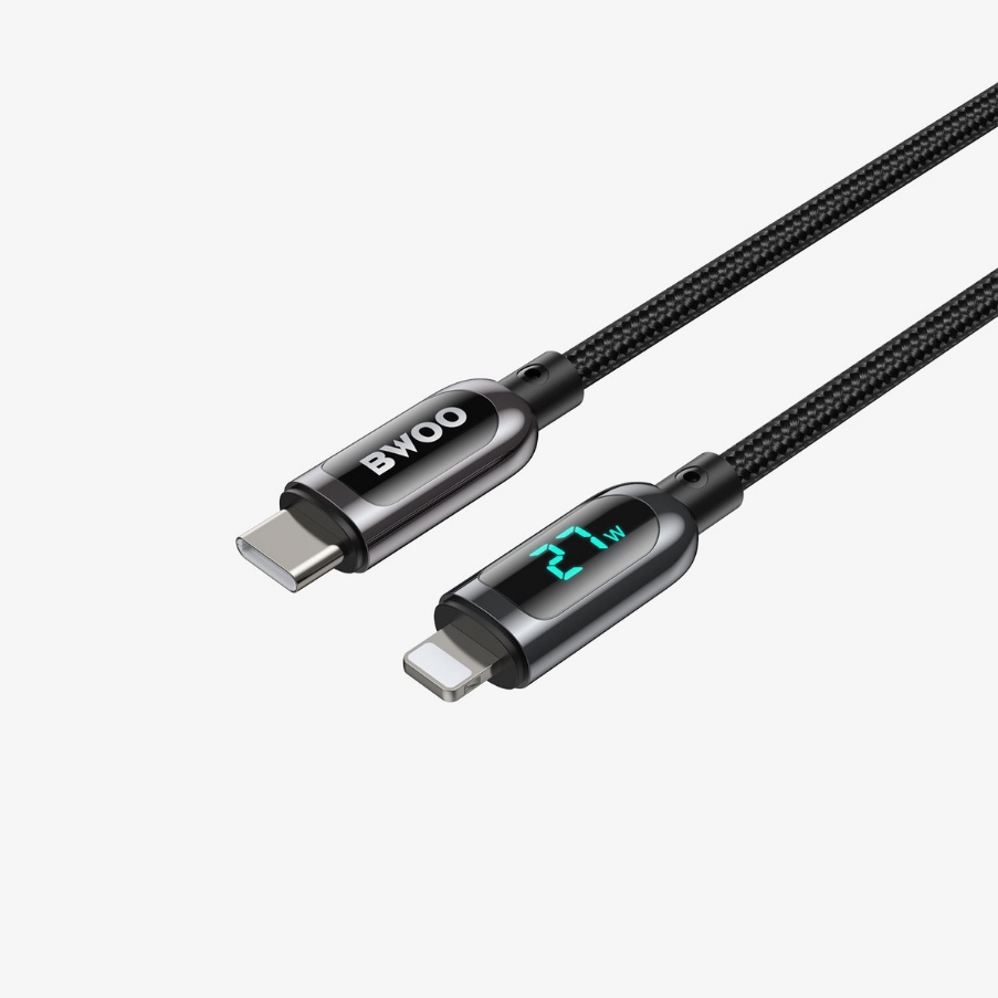 Dây sạc nhanh 27w chính hãng BWOO cáp bọc dù báo đèn dùng cho 14 13 12pro 11promax xsmax